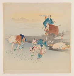 Mann und Frau pflanzen Reis, ca. 1890-1910